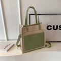 Sac fourre-tout en toile chic avec bordure en cuir vert et bandoulière réglable moderne - Vert