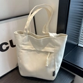 Bolso tote minimalista de lona blanco crema de gran capacidad para trabajo y clase - Blanco Roto