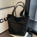 Bolso tote de lona negra de gran capacidad para mujer para el trabajo y el uso diario - Negro