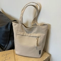 Bolso tote de lona beige de gran capacidad con un detalle de cuerda trenzada elegante - Caqui