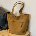 Bolso tote de lona amarillo mostaza de gran capacidad para mujer otoño e invierno - Marrón