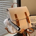 Chic cream and brown leather backpack for women with diamond quilted texture - Large White
