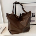 Large vintage dark brown faux leather tote bag with lychee texture and shoulder strap - Coffee (No Pendant)