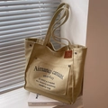 Minimalistische khakifarbene Canvas-Einkaufstasche mit großer Vordertasche - Khaki