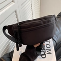 Versatile black canvas crossbody chest bag with adjustable strap and dual zipper pockets - Black