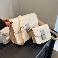 Elegant cream-white crossbody square bag with mini charm pouch and metal buckle detail - Large Off-White