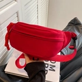 Minimalist red fabric waist bag with adjustable strap and decorative knot accessory - Red