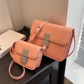 Pink minimalist two-piece crossbody bag set in premium PU leather with metal clasp - Large Pink