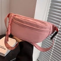 Pink canvas waist bag for women featuring adjustable nylon strap and woven zipper puller - Pink