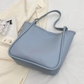Minimalist light blue faux leather tote bag with elegant matte finish and long shoulder strap - No Pendant / Blue