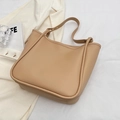 Minimalist beige PU leather large tote bag for women with spacious interior design - No Pendant / Khaki