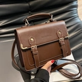 Retro dark brown satchel backpack with double buckles and top handle for women - Coffee