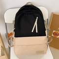 Mochila bicolor negro y beige de nailon con cremallera vertical y correas ajustables - Negro