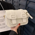 White lychee texture crossbody square bag for women with gold buckles and minimalist design - White