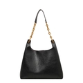 Borsa a tracolla retrò in pelle nera con catena dorata e design a trapezio minimalista chic - Nero