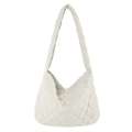 Borsa tote in velluto a coste bianco panna con trapuntatura a rombi per l'autunno - Bianco Sporco
