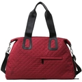 Bolso de viaje acolchado rojo con textura de diamante y correa negra extraíble - Rojo