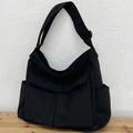 Grand sac cabas en toile noire avec poches latérales et bandoulière pour l'hiver - Noir