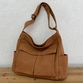 Grand sac fourre-tout en toile marron avec poches multiples et bandoulière réglable - Marron