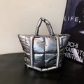 Chic silver quilted tote bag with metallic finish for daily commuting and fashion - Silver Gray