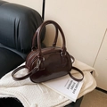 Deep brown vintage oil wax leather mini Boston bag with dual handles and long shoulder strap - Brown