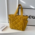 Ginger yellow quilted nylon tote bag with rhombus patterns and large capacity - Yellow