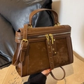 Vintage bruine crossbody tas van mat leer met handvatten en verstelbare schouderband - Bruin