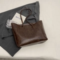 Vintage dark brown faux leather tote bag with textured finish for daily commuting - No Pendant / Brown