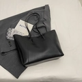 Minimalist black PU leather tote bag with dual shoulder straps for work and commute - No Pendant / Black