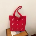 Borsa tote in velluto a coste rosso con ricamo Our Future per donna - Rosso