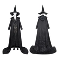 Costume de cosplay Elphaba Méchante Sorcière avec robe noire imprimée et chapeau pointu - S / Noir Texturé