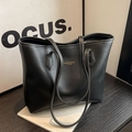 Borsa tote nera classica con cuciture bianche a contrasto e scritte dorate - Nero