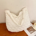 Witte gewatteerde corduroy hobo-tas met grote capaciteit en golfpatroon ontwerp - Wit