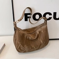 Grand sac à bandoulière marron vintage plissé avec un design en demi-lune - Brun Sans Pendentif