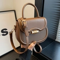 Vintage brown leather saddle bag with gold metal clasp and adjustable strap - Brown Style 1