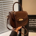Retro dark brown saddle bag with gold metal lock and adjustable shoulder strap - Coffee Style 1