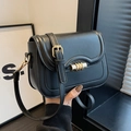 Women's vintage black saddle bag with golden metal buckle and adjustable strap - Black Style 2