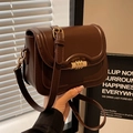 Retro dark brown matte leather saddle bag with gold swivel buckle and long strap - Coffee Style 2