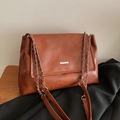 Sac cabas vintage marron foncé en cuir PU avec chaîne argentée et boucle métal - Marron