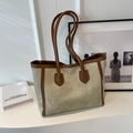 Bolso tote Maillard de ante verde grisáceo con asas marrones para el estilo diario - Blanco Roto