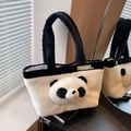 Borsa tote panda in peluche soffice con manici neri e design a forma di panda - Bianco
