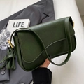 Grande borsa sottobraccio retrò in ecopelle verde scuro con finiture dorate - Verde