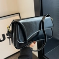 Glossy black underarm bag with gold metal rings and adjustable shoulder strap - Glossy Black