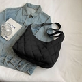 Black quilted nylon crossbody tote bag with adjustable strap in casual half-moon shape - Black without Pendant