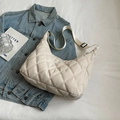 Beige quilted nylon crescent tote bag with adjustable shoulder strap and zipper closure - Off-white Without Pendant