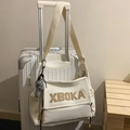 White large capacity tote bag with XBOKA letter detail and checkered charm - White With Pendant