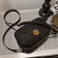 Classic black quilted leather crossbody bag with vintage gold emblem and dual zippers - Black