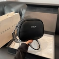 Black lychee texture crossbody bag with wide jacquard strap in a luxury gift box - Black