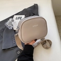 Creamy white litchi pattern crossbody camera bag with jacquard weave wide strap - Light Gray
