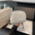 White litchi grain crossbody bag with wide geometric strap and gift packaging - White